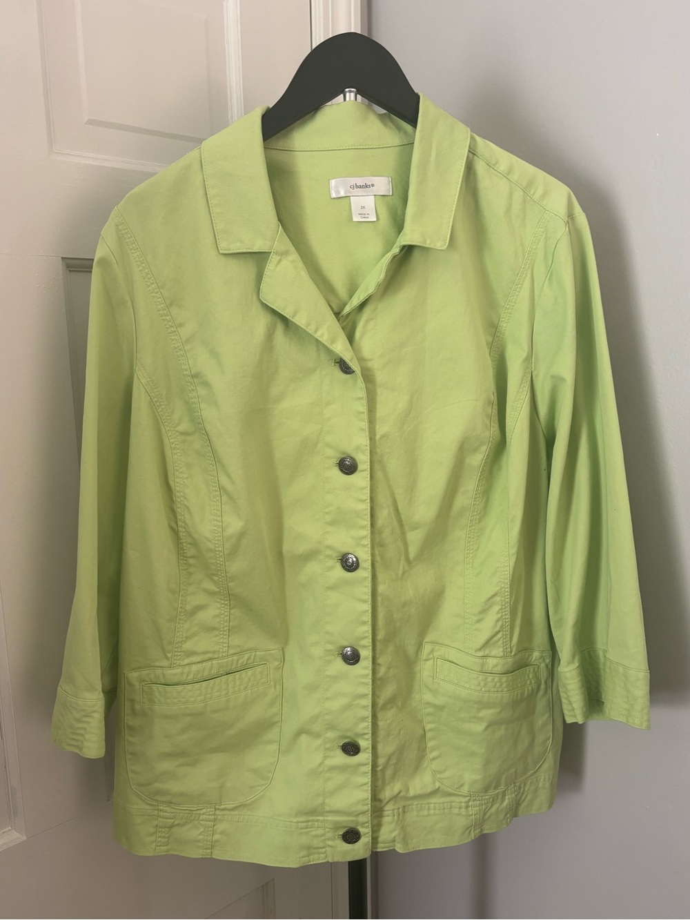 CJ Banks Lime Green Button-Front Blazer Utility Barn Jacket Size Women’s 2XL
